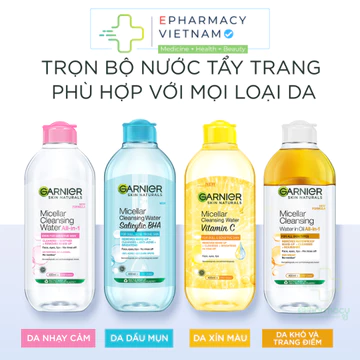 Nước Tẩy Trang GARNIER Micellar Cleansing Water Làm Sạch Sâu Dịu Nhẹ Cho Mọi Loại Da