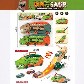 Đồ Chơi Xe Khủng Long Ô Tô Đường Ray Xe Hơi, Đồ Chơi Biến Hình Xe Khủng Long Đầy Màu Sắc HT Toys