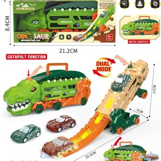 Đồ Chơi Xe Khủng Long Ô Tô Đường Ray Xe Hơi, Đồ Chơi Biến Hình Xe Khủng Long Đầy Màu Sắc HT Toys