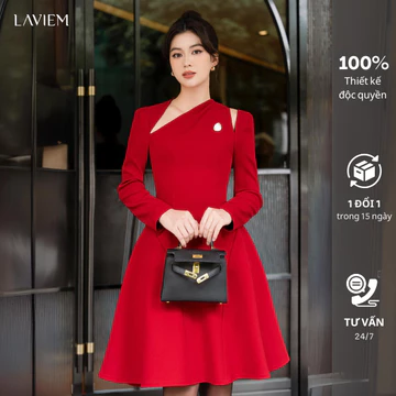 LAVIEM - Váy thiết kế dáng xòe dài tay chiết eo cut out vai - Celin Dress