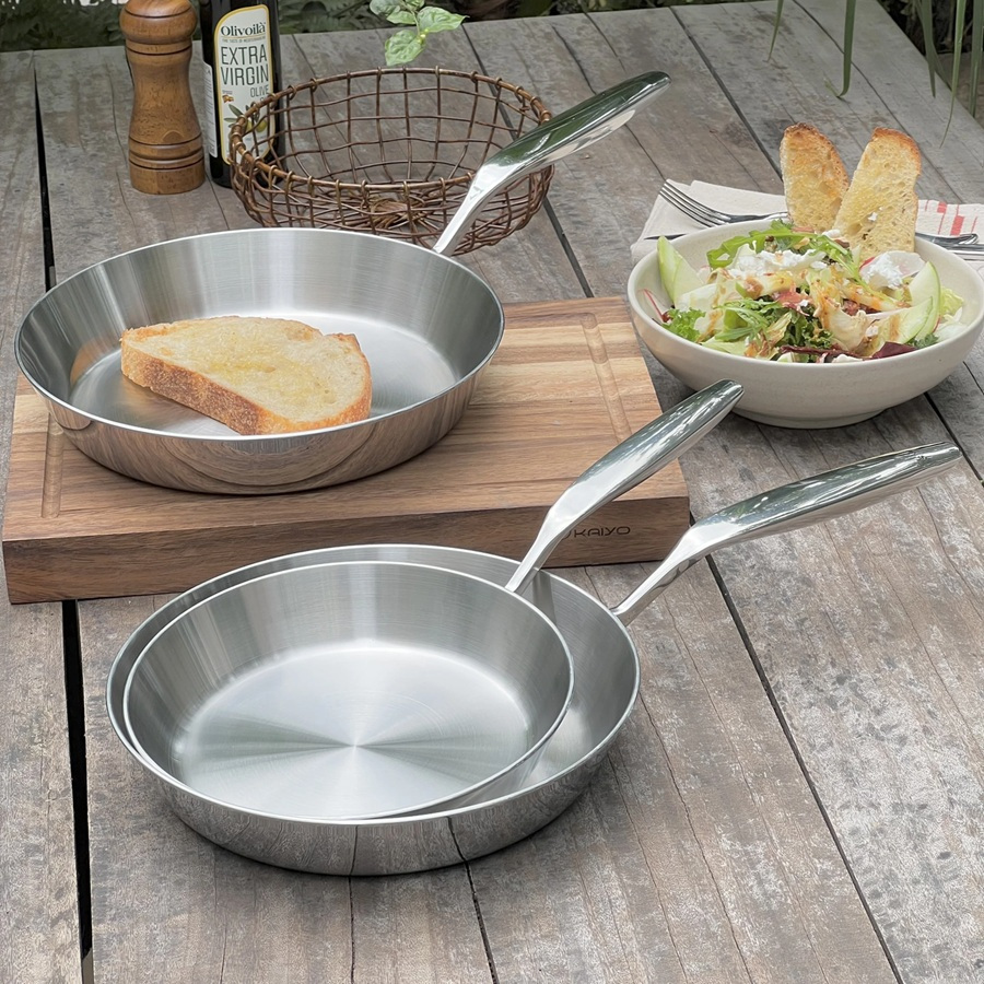[KAIYO] Chảo đúc inox 316 đáy từ, 5 lớp liền khối 5-Ply Kaiyo size 20cm, 24cm và 26cm dùng được cho mọi loại bếp