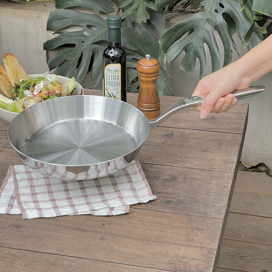 [KAIYO] Chảo đúc inox 316 đáy từ, 5 lớp liền khối 5-Ply Kaiyo size 20cm, 24cm và 26cm dùng được cho mọi loại bếp