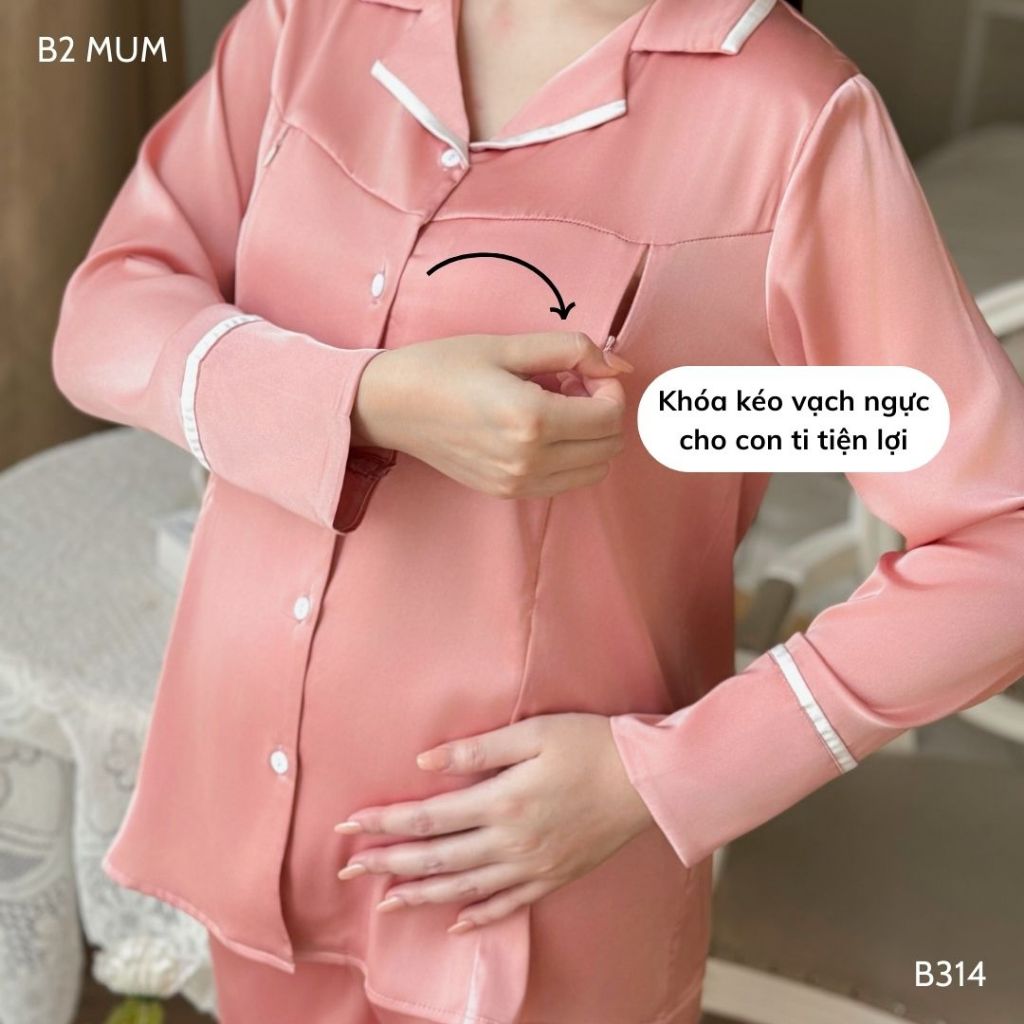 [BỘ LỤA DÀI] Bộ bầu và sau sinh lụa latin cao cấp quần có chun chỉnh áo có khóa bé ti - B381 B2MUM