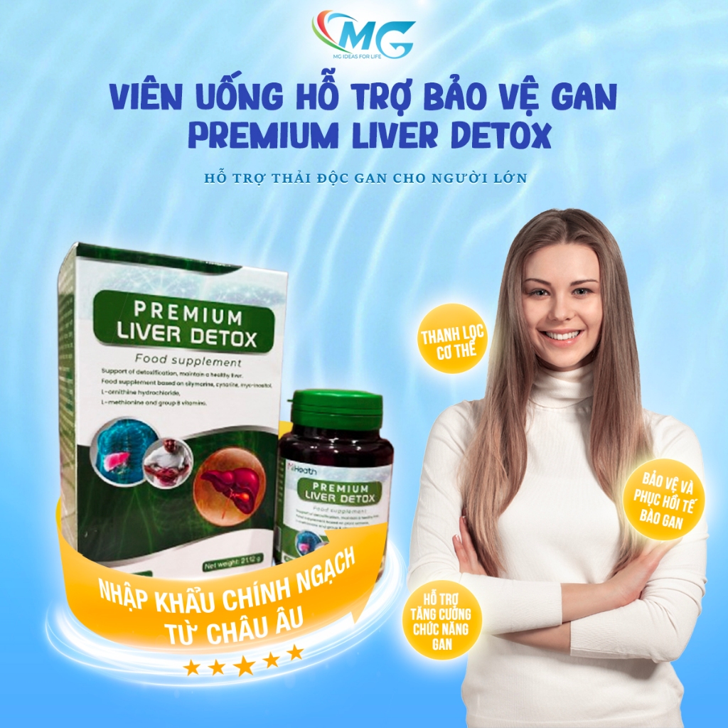 Viên Uống Hỗ Trợ Thải Độc Gan, Mát Gan, Phục Hồi Chức Năng Gan Hộp 30 Viên -  Premium Liver Detox