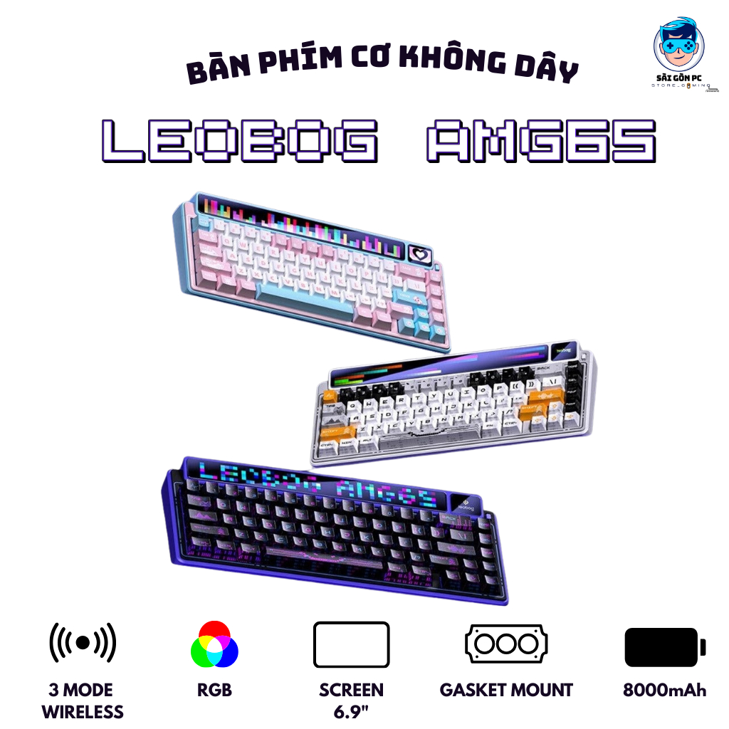 Bàn phím cơ không dây LEOBOG AMG65 - Màn hình LED 6.9' - 3 mode kết nối ...
