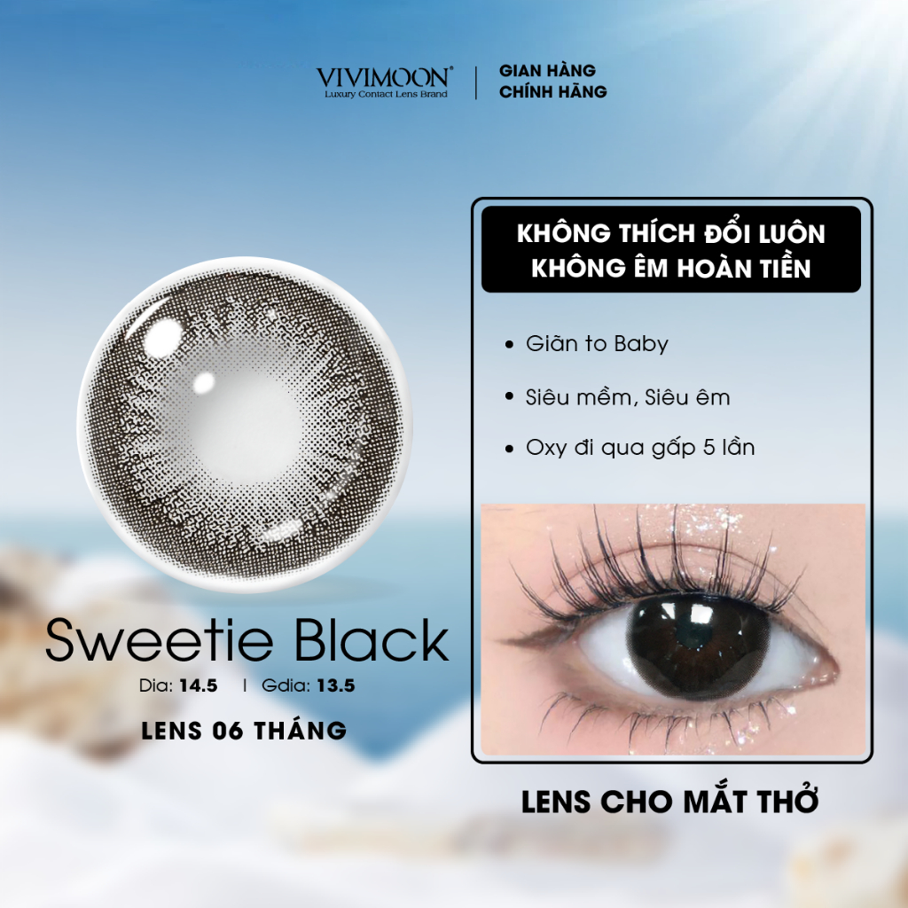 Ảnh Kính áp tròng VIVIMOON EYECONIC lens cận cho mắt thở màu đen baby Sweetie Black, giãn tròng to 14.5mm, lens 06 tháng 1