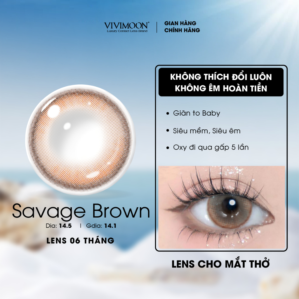 Ảnh Kính áp tròng VIVIMOON EYECONIC lens cận cho mắt thở màu nâu baby Savage Brown, giãn tròng to 14.5mm hạn sử dụng 6 tháng 1