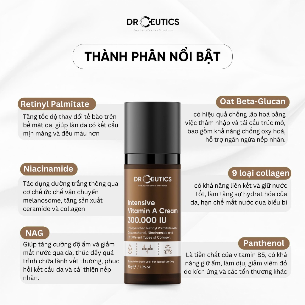Ảnh DRCEUTICS Kem Dưỡng Trẻ Hóa và Căng Mịn Da Chứa Vitamin A Intensive Cream 300.000 IU (35 g) 4