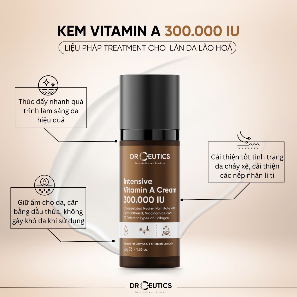 Ảnh DRCEUTICS Kem Dưỡng Trẻ Hóa và Căng Mịn Da Chứa Vitamin A Intensive Cream 300.000 IU (35 g) 3