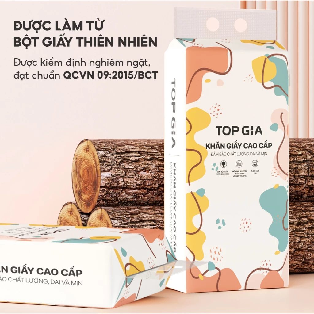 Giấy vệ sinh treo tường TopGia thùng 6 bịch đa sắc treo đa năng từ bột gỗ nguyên chất, 1280 tờ 4 lớp