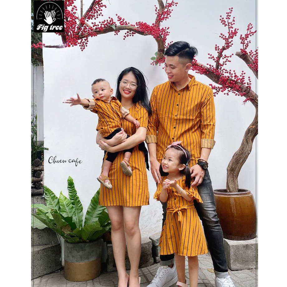 Đồng Phục Gia Đình Fig Tree Sọc Đứng Màu Vàng Đi Tiệc Siêu Xinh,Chất Cotton mềm Mịn ( MS :145c)