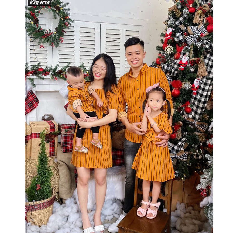 Đồng Phục Gia Đình Fig Tree Sọc Đứng Màu Vàng Đi Tiệc Siêu Xinh,Chất Cotton mềm Mịn ( MS :145c)