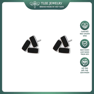Khuyên tai bạc Tlee tam giác đá đen ghép cao cấp TLEE JEWELRY B0214