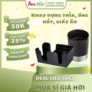 Khay Đựng Ống Hút, Giấy Ăn, Thìa Cà Phê Pha Chế – Hình Chữ Nhật/Tròn 3 Ngăn | Gọn Gàng – Tiện Lợi