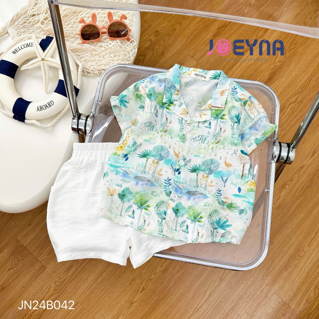 Bộ đi biển Joeyna B91 họa tiết lá và động vật cho bé