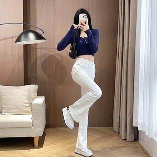 Quần Jean Nữ Trắng Ống Loe AMILY Co Giãn, Tôn Dáng Đẹp – Đủ Size Từ Nhỏ Đến Bigsize