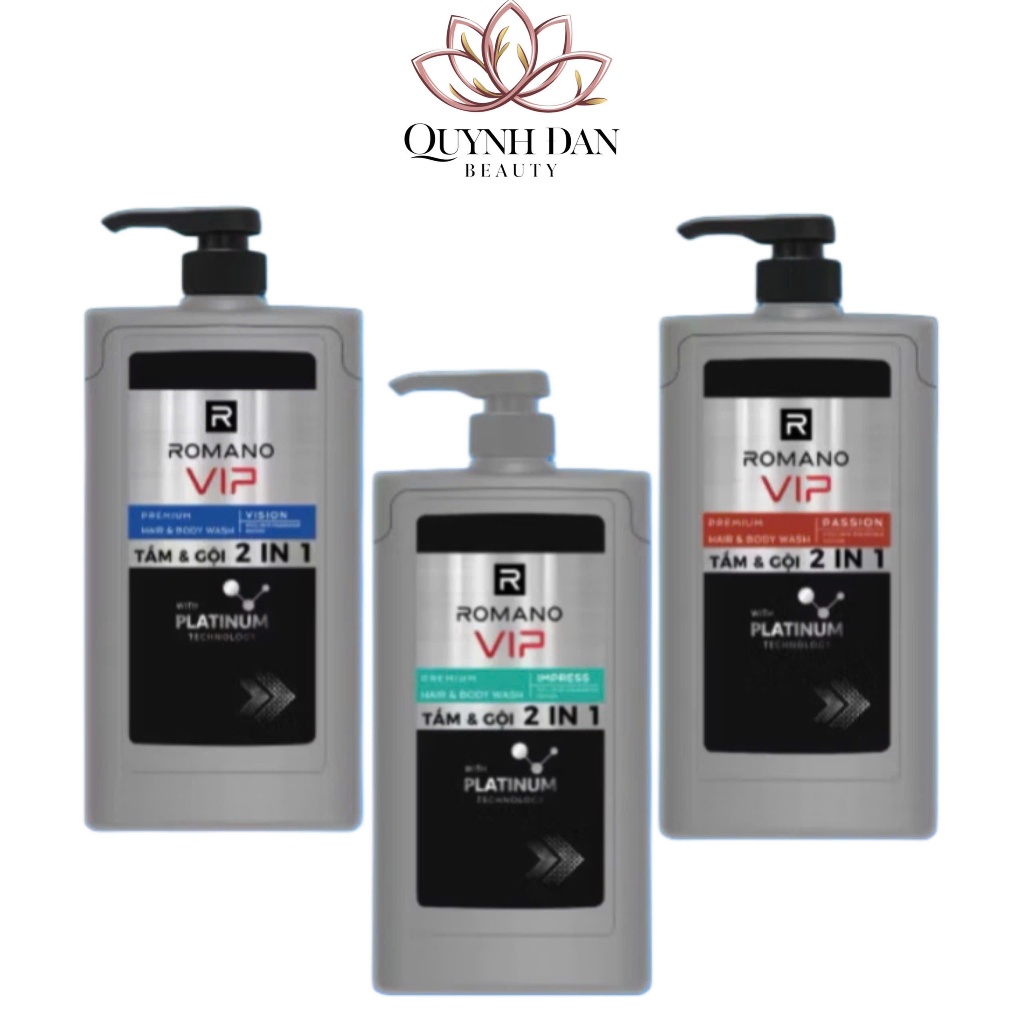 Tắm Gội 2in1 Romano Vip Passion , Vip Vision Hương Nước Hoa cao Cấp 650g/chai