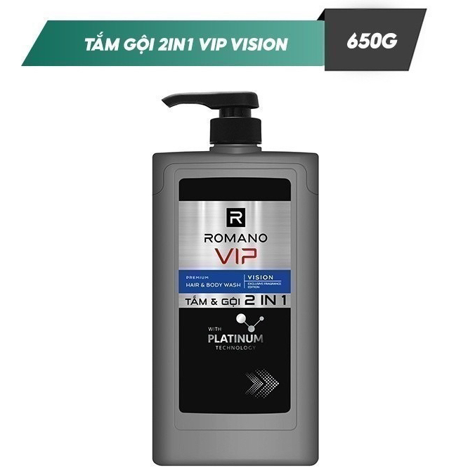 Tắm Gội 2in1 Romano Vip Passion , Vip Vision Hương Nước Hoa cao Cấp 650g/chai