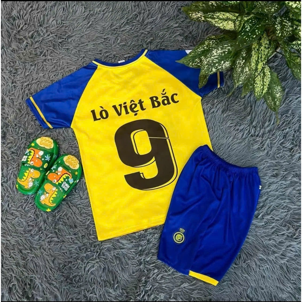 [CÓ IN TÊN + SỐ] Bộ Đồ Đá Banh, Quần Áo Bóng Đá "AL Nassr Vàng Ronaldo" Chất Liệu Vải Thun Cotton Size Từ 8Kg - 50Kg