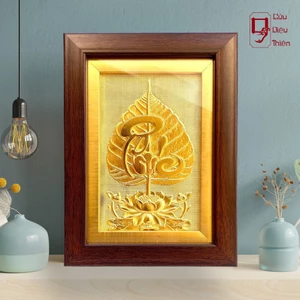 Tranh Đồng Lá Bồ Đề Chữ Phúc , Mạ Vàng 24K ( 15x20cm ) - Đồ Đồng Cao Cấp - Cửu Diệu Thiên