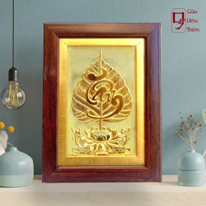 Tranh Đồng Lá Bồ Đề Chữ Tâm , Mạ Vàng 24K - Đồ Đồng Cao Cấp - Cửu Diệu Thiên