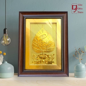 Trang Đồng Lá Bồ Đề Chữ Phật Mạ Vàng 24K ( 15x20cm ) - Đồ Đồng Cao Cấp - Cửu Diệu Thiên