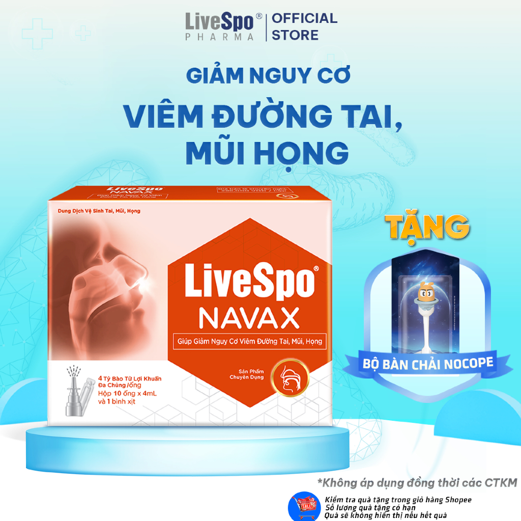 Ảnh Xịt mũi, họng giảm nghẹt mũi, viêm mũi - Livespo Navax chuyên dụng chứa Bào tử lợi khuẩn (Hộp 10ống) 1