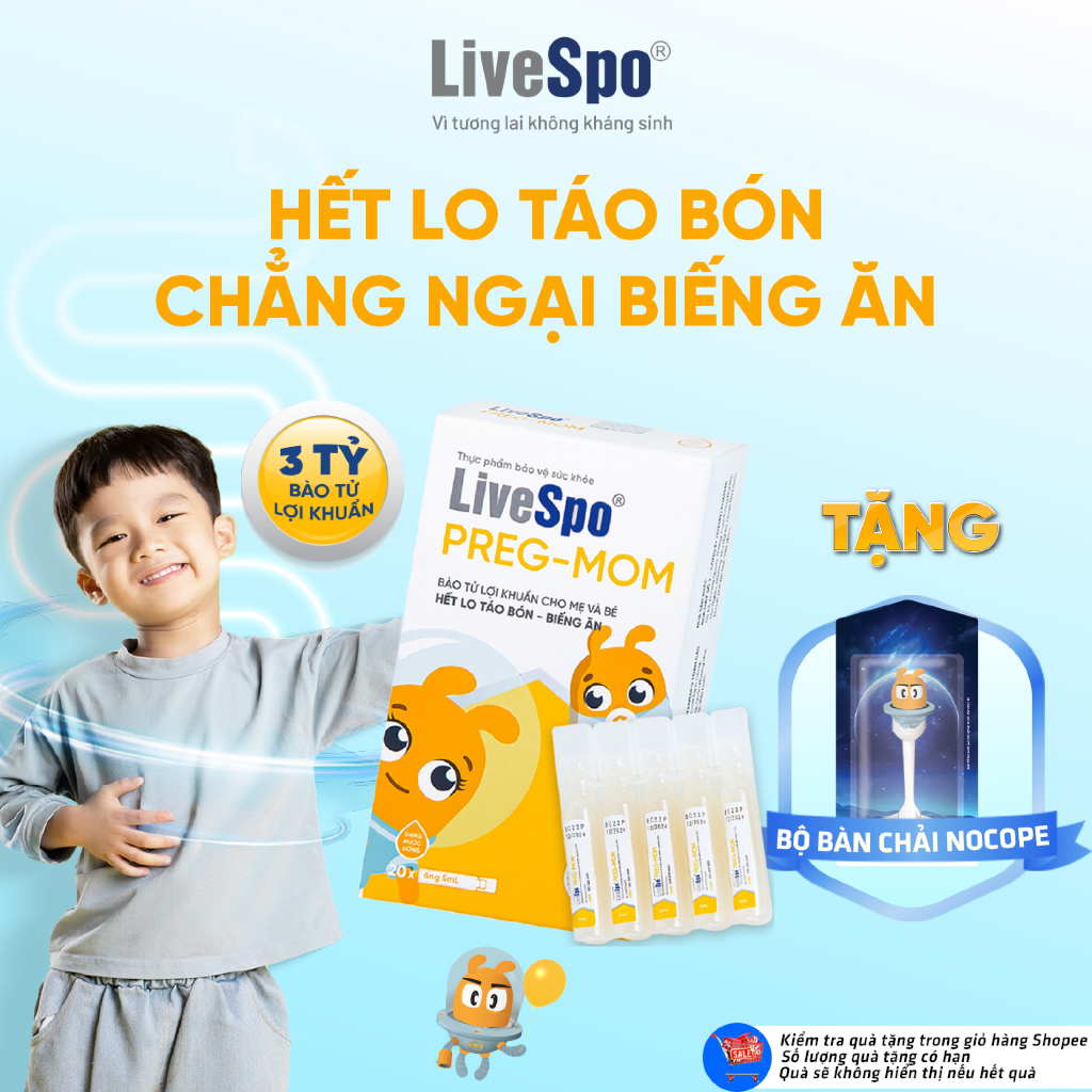 Ảnh Men vi sinh Bào tử lợi khuẩn LiveSpo Pregmom cho bé Táo bón, Biếng ăn, Rối loạn tiêu hóa (20 ống) 1