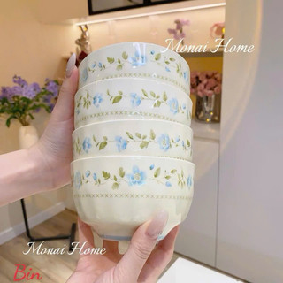 Sét 4 món bát sứ có tay cầm màu mới hoạ tiết hoa xinh xinh
