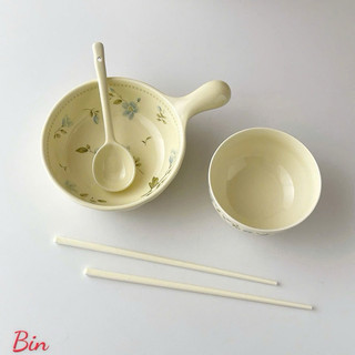 Sét 4 món bát sứ có tay cầm màu mới hoạ tiết hoa xinh xinh