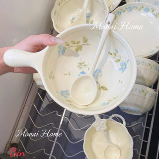 Sét 4 món bát sứ có tay cầm màu mới hoạ tiết hoa xinh xinh