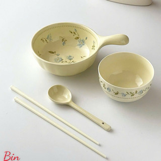 Sét 4 món bát sứ có tay cầm màu mới hoạ tiết hoa xinh xinh