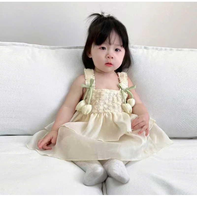 Váy Bé Gái Đính Hoa Tulip Mặc Đi Tiệc , Sinh Nhật, Thôi Nôi Dành Cho Bé Từ 0-3 Tuổi