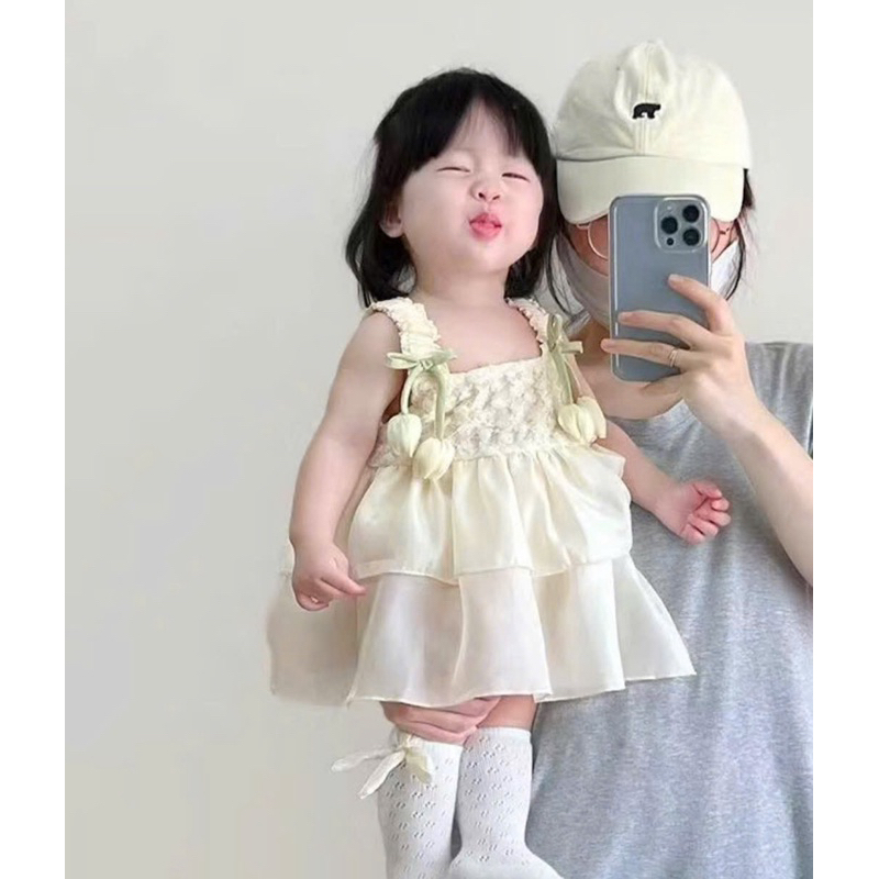 Váy Bé Gái Đính Hoa Tulip Mặc Đi Tiệc , Sinh Nhật, Thôi Nôi Dành Cho Bé Từ 0-3 Tuổi