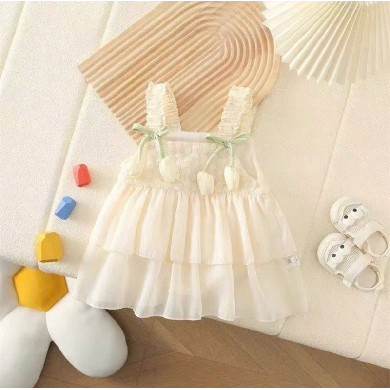 Váy Bé Gái Đính Hoa Tulip Mặc Đi Tiệc , Sinh Nhật, Thôi Nôi Dành Cho Bé Từ 0-3 Tuổi