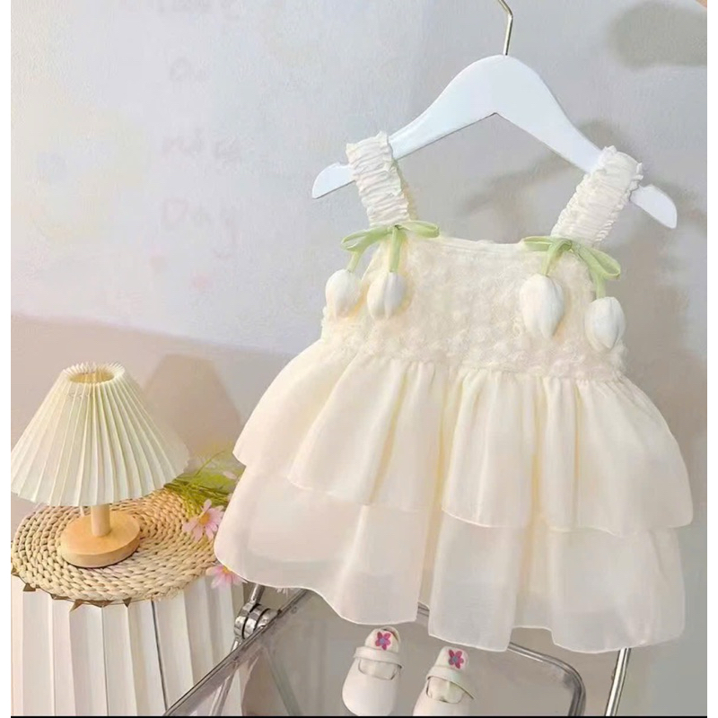 Váy Bé Gái Đính Hoa Tulip Mặc Đi Tiệc , Sinh Nhật, Thôi Nôi Dành Cho Bé Từ 0-3 Tuổi