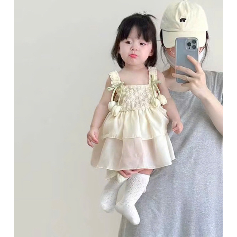 Váy Bé Gái Đính Hoa Tulip Mặc Đi Tiệc , Sinh Nhật, Thôi Nôi Dành Cho Bé Từ 0-3 Tuổi
