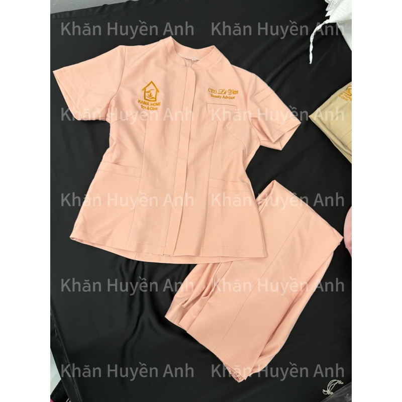Đồng phục spa, thẩm mỹ viện cao cấp cổ tàu chất liệu cotton lạnh hàng cao cấp