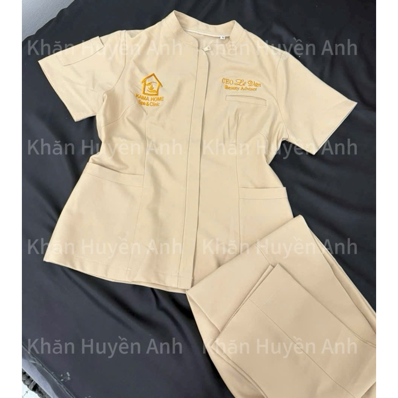 Đồng phục spa, thẩm mỹ viện cao cấp cổ tàu chất liệu cotton lạnh hàng cao cấp