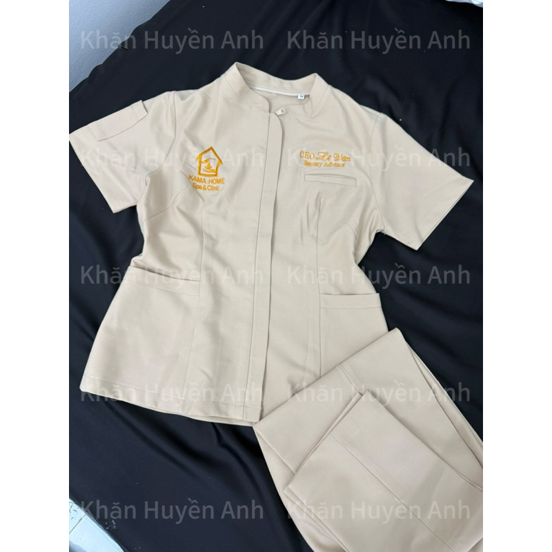 Đồng phục spa, thẩm mỹ viện cao cấp cổ tàu chất liệu cotton lạnh hàng cao cấp