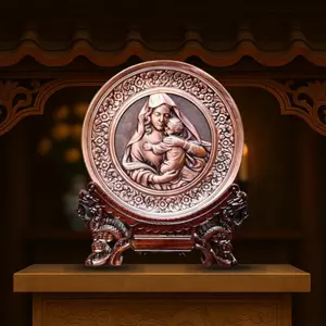 Tranh Đồng Công Giáo Đức Mẹ Maria Bế Chúa Giêsu ( Đường Kính 19cm ) Đồ Đồng Cửu Diệu Thiên - TCG003