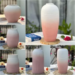 Bình Hoa Gốm Bát Tràng Men Khô Trắng Hồng Decor Trang Trí GomDecorTSC