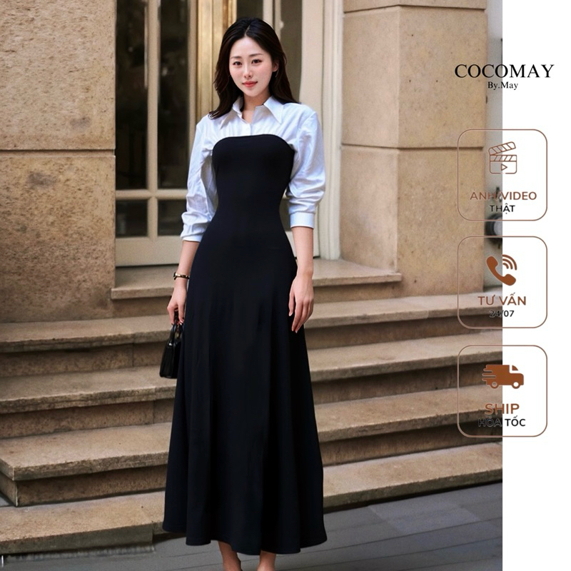 COCOMAY - Đầm Layer Élysée - Đầm THUN cổ sơ mi phối maxi thanh lịch ...