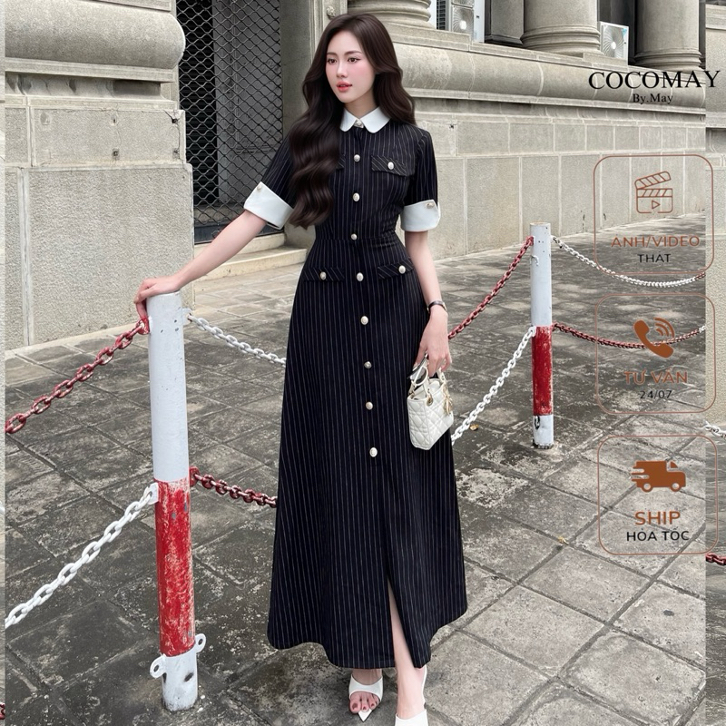COCOMAY - Đầm cổ phối Classique midi thanh lịch phù hợp đi làm đi chơi ...