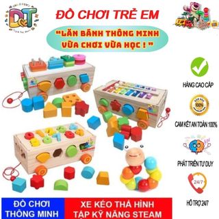 Đồ Chơi Gỗ - Xe Kéo Thả Số & Hình Khối- GIÚP BÉ PHÁT TRIỂN TAY, MẮT- LÀM QUEN VỚI CON SỐ, MẦU SẮC & HÌNH KHỐI