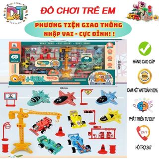 Bộ Đồ Chơi Phương Tiện Giao Thông Đa Năng – Xe Cẩu, Máy Bay, Ô Tô, Trạm Xây Dựng Cho Bé