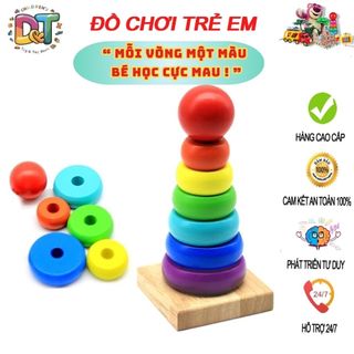 Đồ Chơi giáo dục Tháp Thả Khối Xếp Chồng 7 khối cầu vồng giáo dục đồ chơi phát triển trí tuệ cho bé