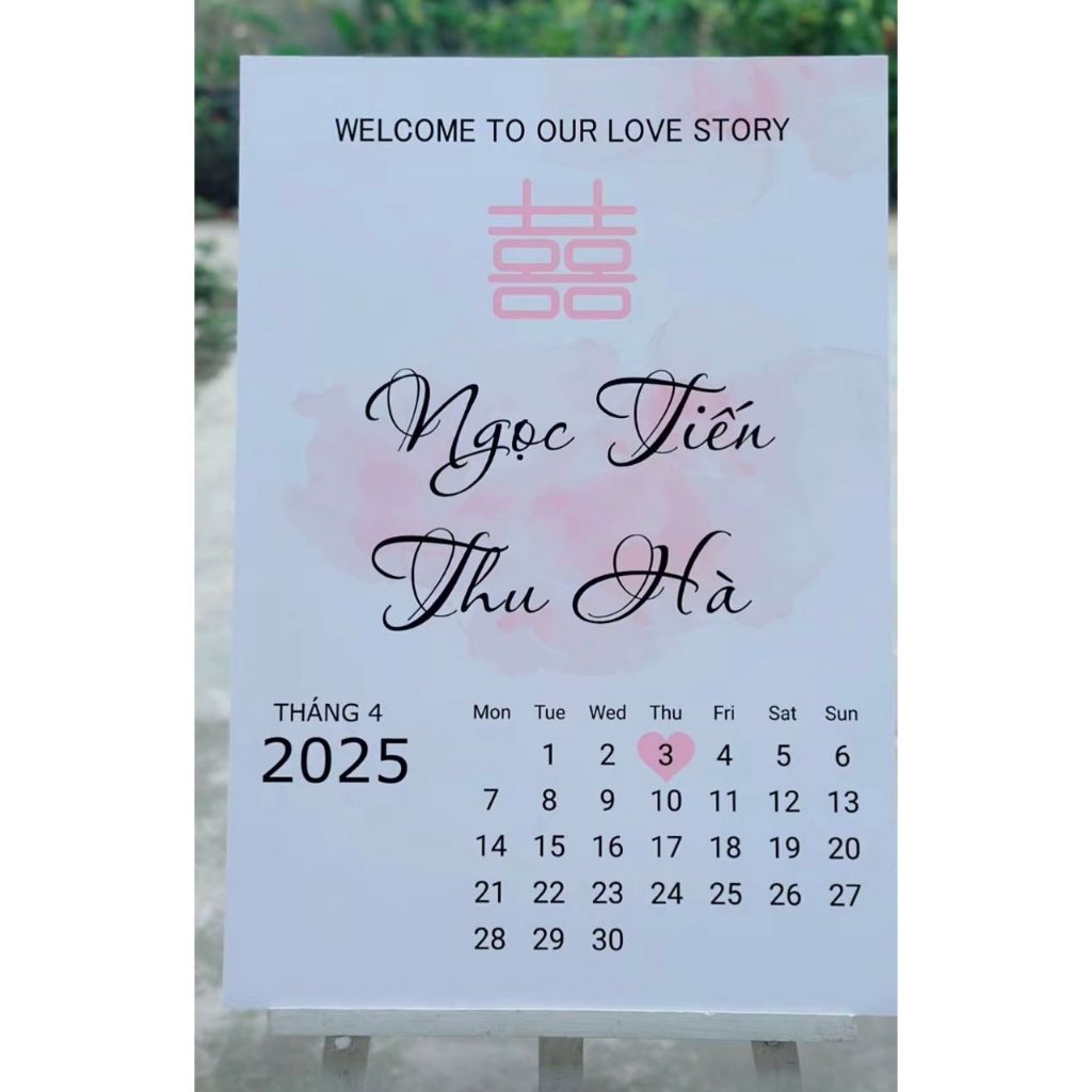 Bảng Welcome Trang Trí Đám Cưới - Mẫu Chữ Nhật 01 Lịch