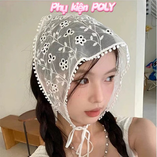 Khăn ren turban khăn tam giác Bandana tiểu thư đi biển đội đầu kiểu Pháp