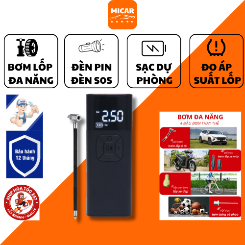 Bơm Lốp Ô Tô MICAR CX89, Bơm Xe Đa Năng 4IN1 Bơm Lốp, Đèn Pin, Sạc Dự ...